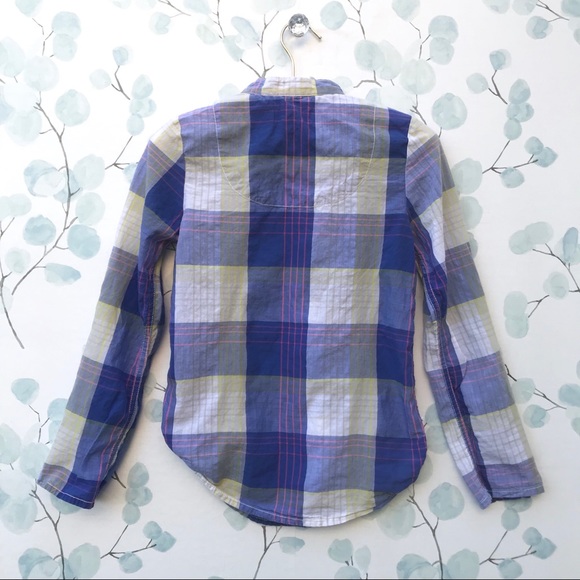 Op Girls Blue White Plaid Blouse Top with Buttons - Picture 5 of 7